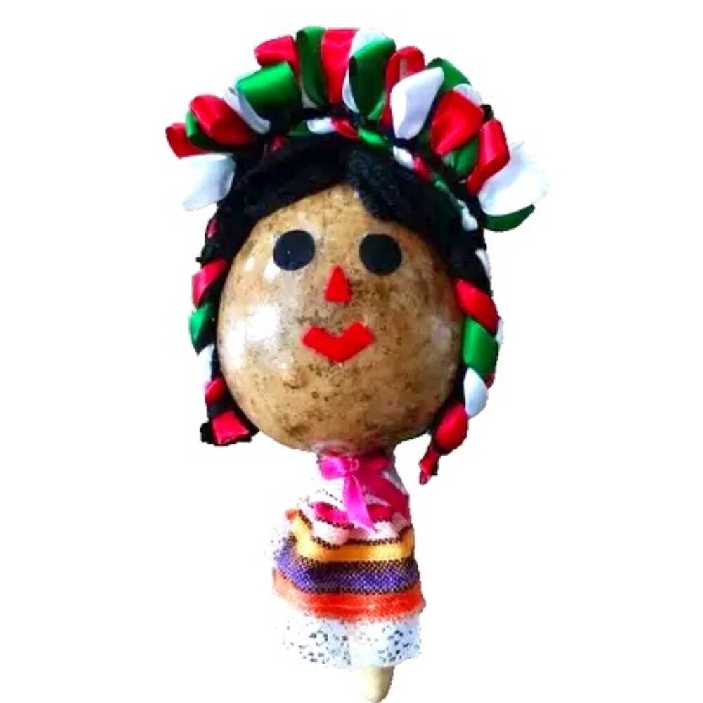 Vintage MEXICAN MARACAS GIRL DOLL~ 10"x4.5"~ RUMBA SHAKER~ Mint Cond~ NEW